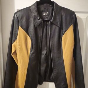 Genuine Leather color block jacket Small